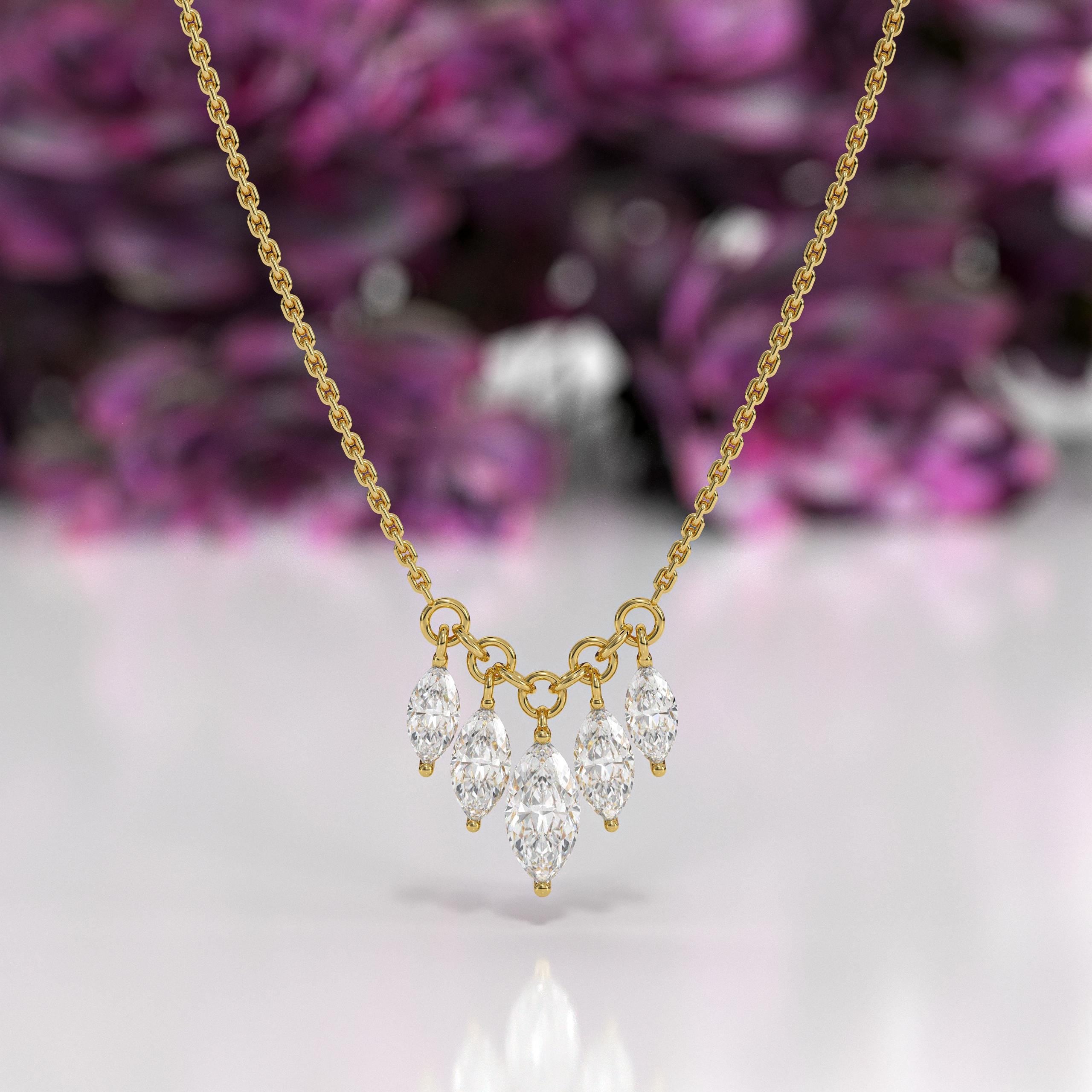 Marquise Cut Lab Grown Diamond Necklaces for Women  With Solid 14K Gold