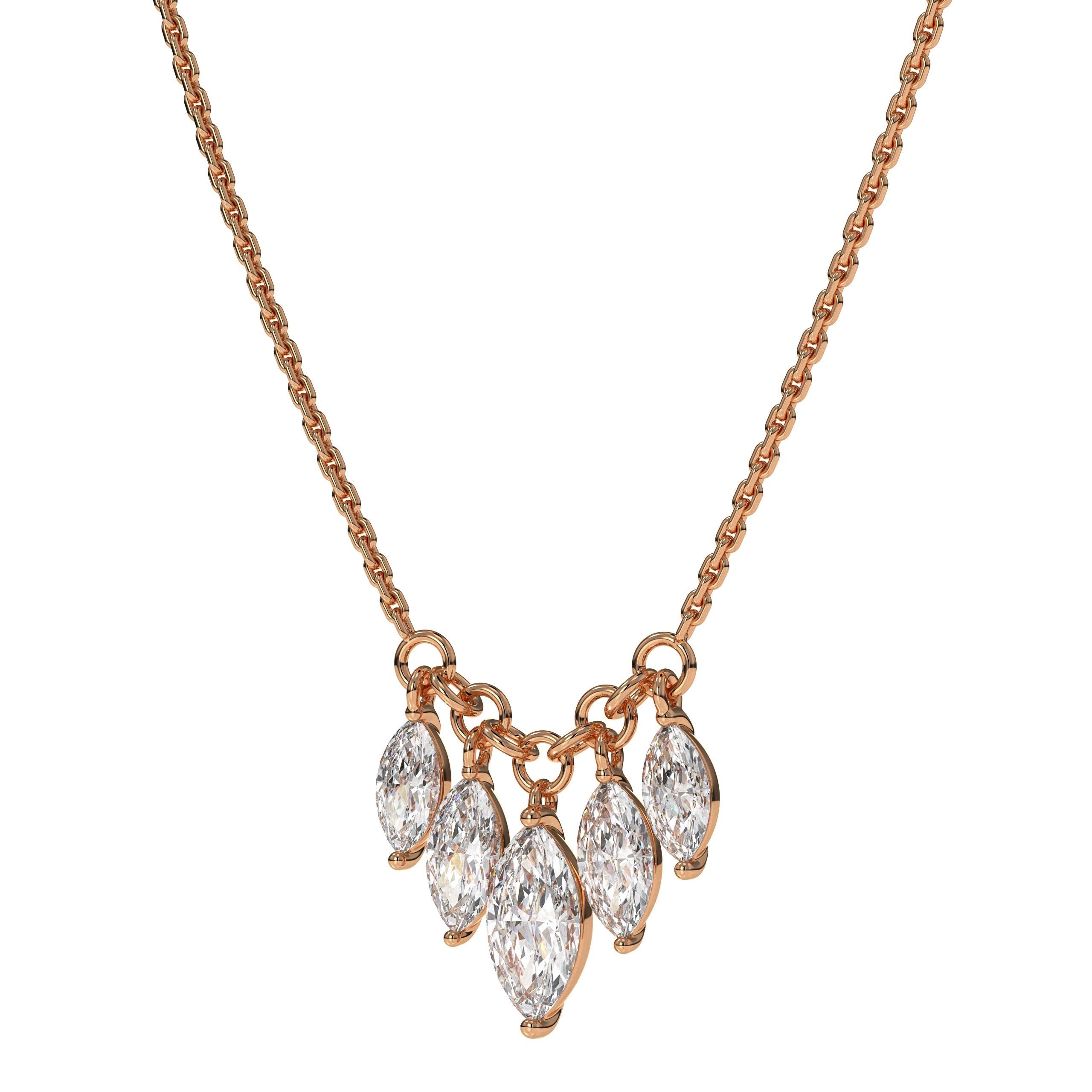 Marquise Cut Lab Grown Diamond Necklaces for Women  With Solid 14K Gold