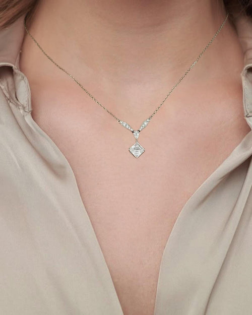 1 Carat Asscher Cut F VS1 Lab Grown Diamond Necklace IGI Certificate 14K White Gold