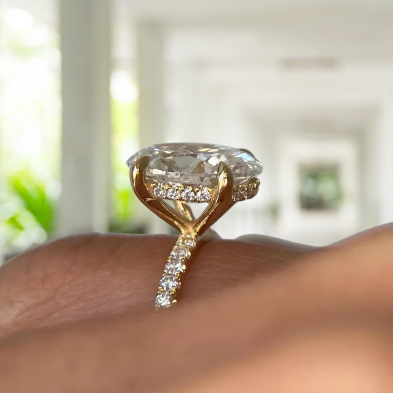 4.50 Carat Oval Cut Lab Grown Diamond Solitaire Engagement Ring Set, 14K Gold Matching Round Diamond Wedding Band