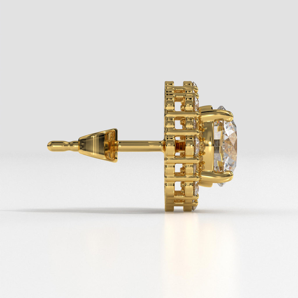 Round Lab Grown Diamond Halo Stud Earrings With 14K Gold