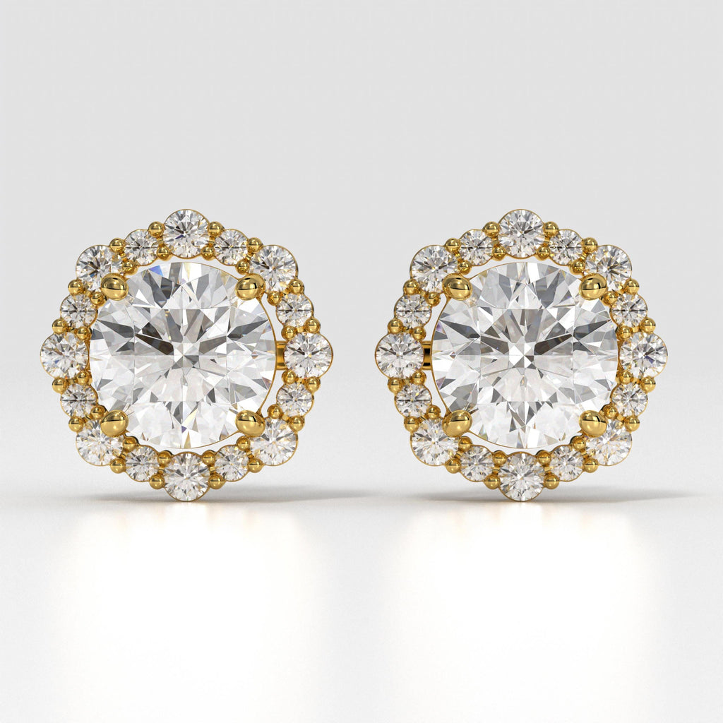 Round Lab Grown Diamond Halo Stud Earrings With 14K Gold