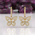 14K solid gold Butterfly Lab Grown Diamond Drop Dangle Hoop Earrings