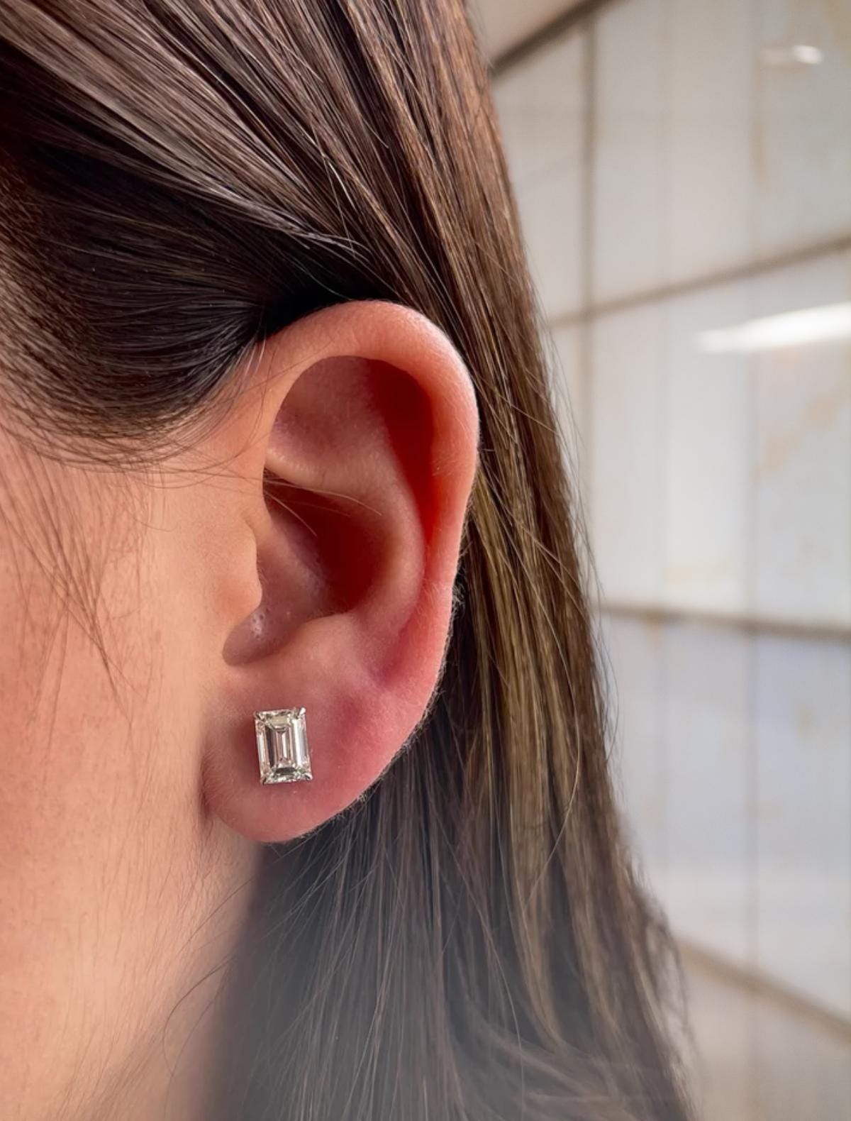 14K Gold Emerald Cut Lab Grown Diamond Stud Earrings / Perfect Gift Earrings