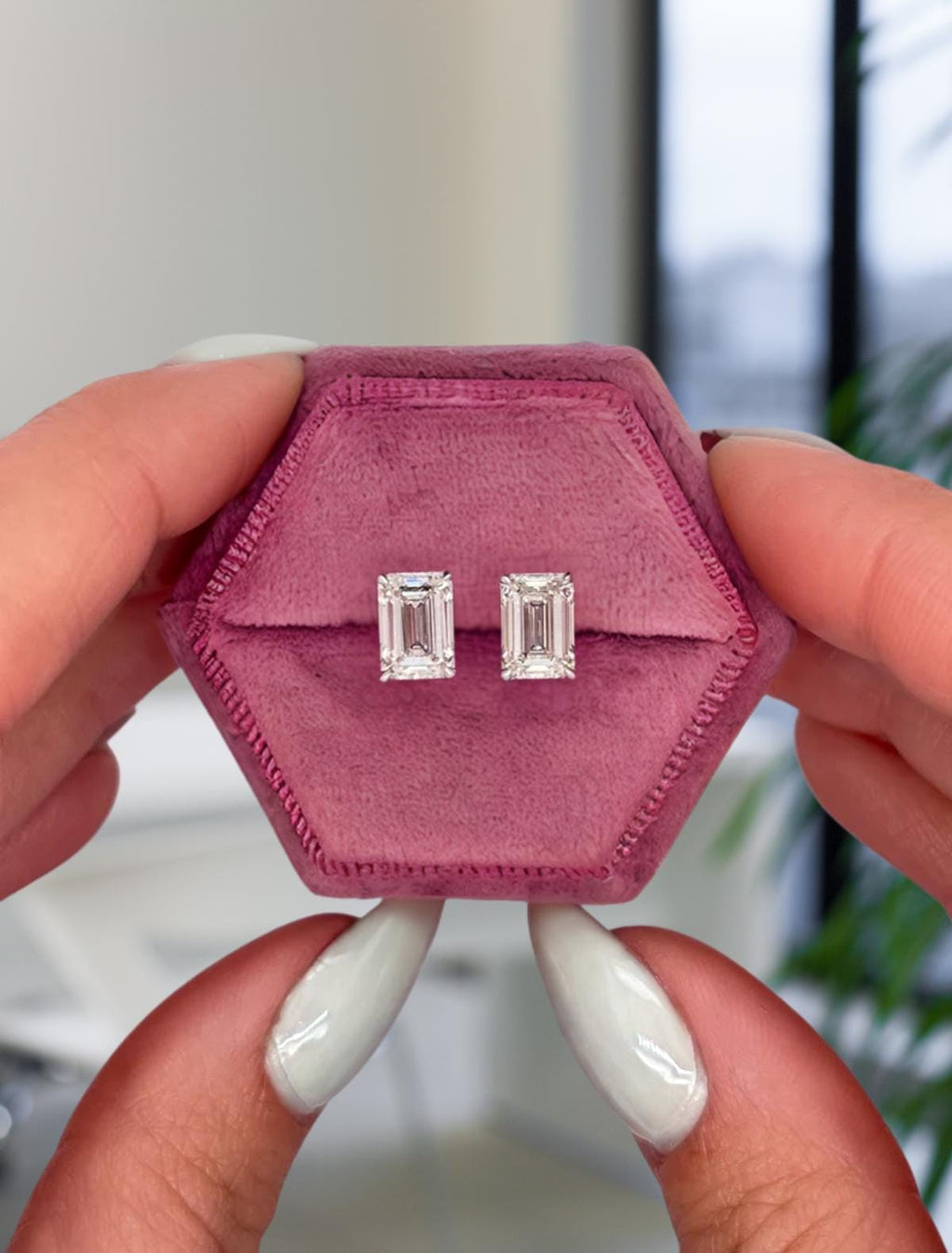 14K Gold Emerald Cut Lab Grown Diamond Stud Earrings / Perfect Gift Earrings