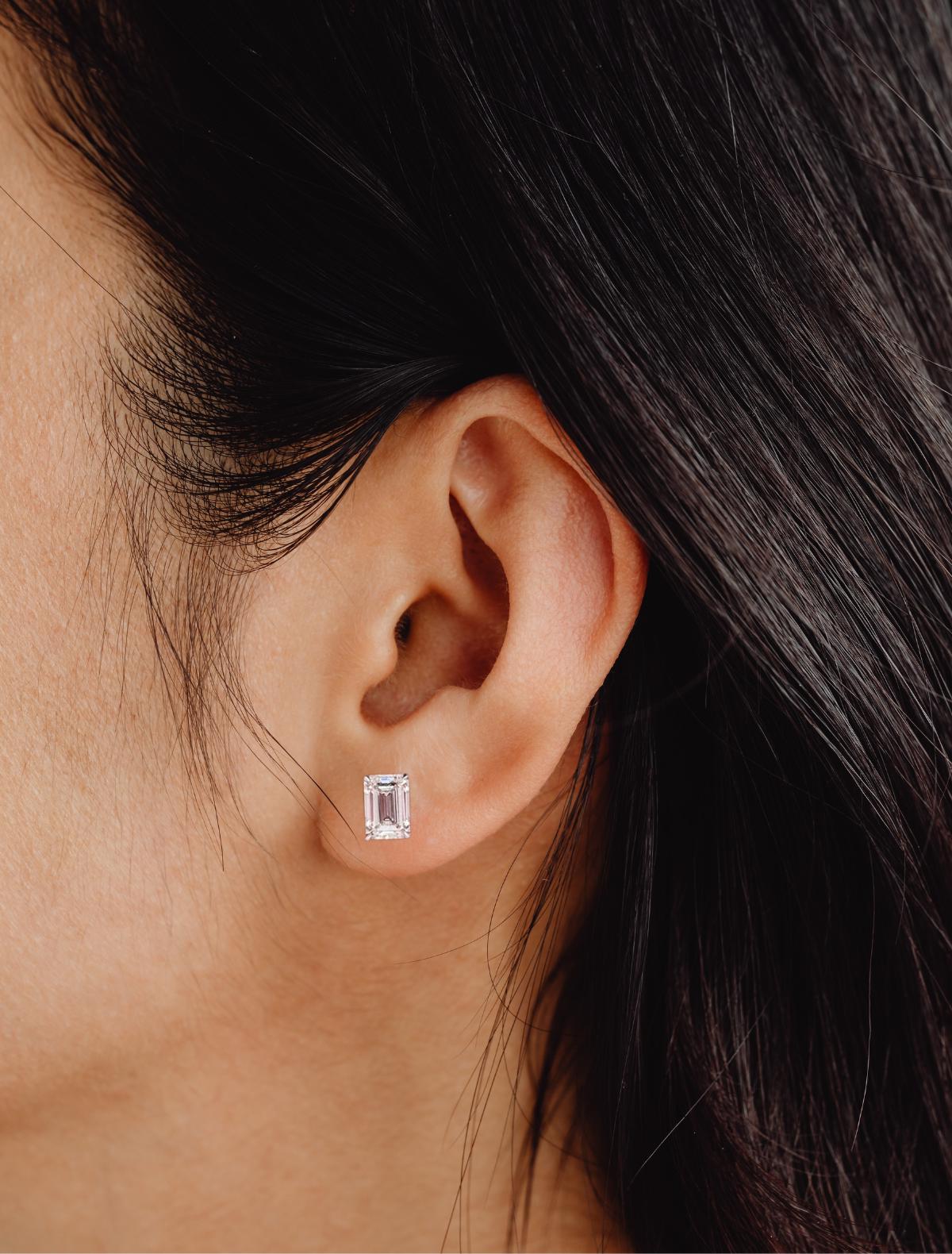 14K Gold Emerald Cut Lab Grown Diamond Stud Earrings / Perfect Gift Earrings