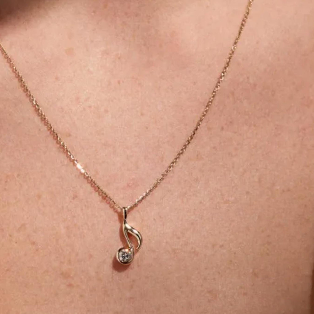 Music Note Necklace, Music Note Jewelry, 14K Solid Gold, Musical Pendant
