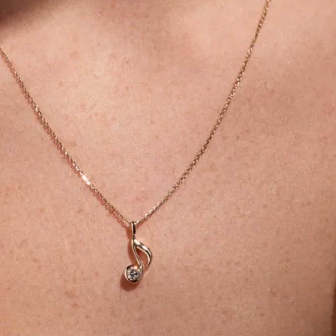 Music Note Necklace, Music Note Jewelry, 14K Solid Gold, Musical Pendant