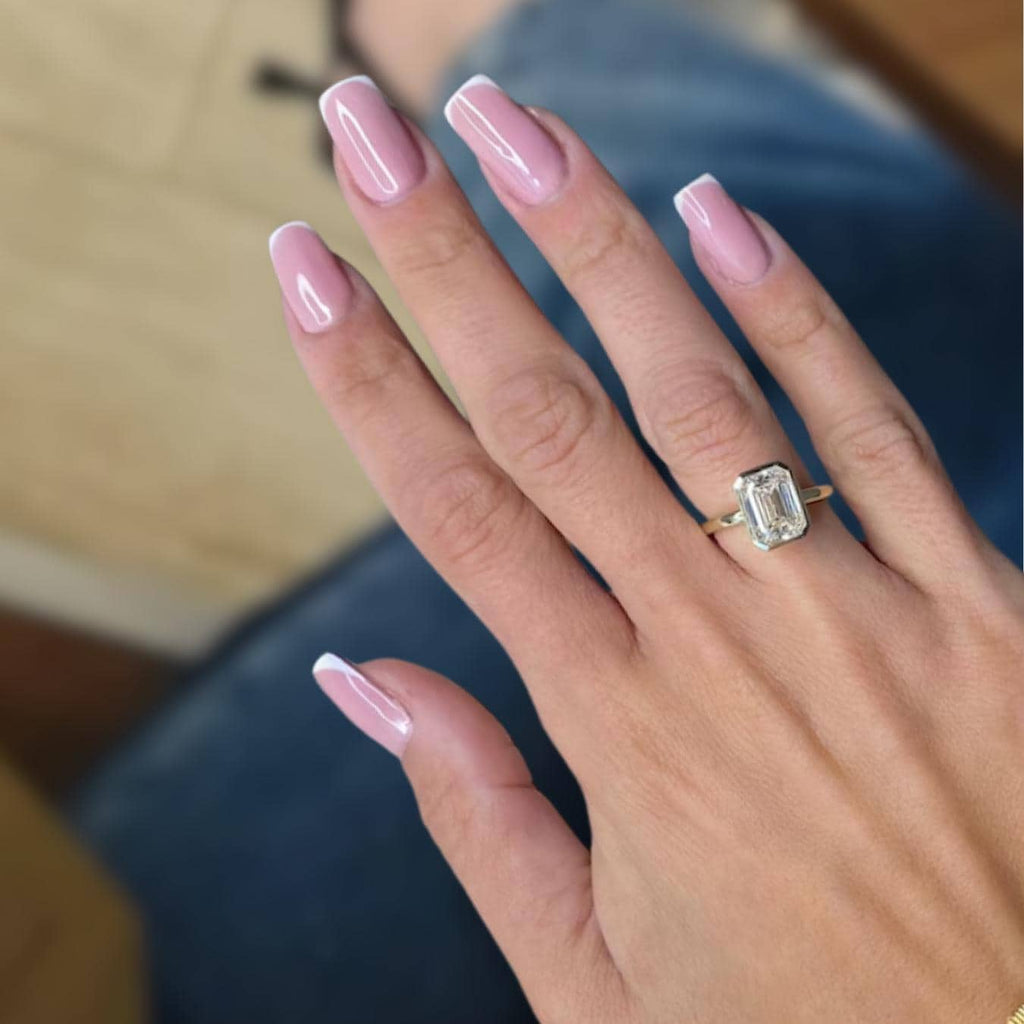 3 Carat Emerald Cut Lab Grown Diamond Bezel Set Solitaire Engagement Ring in 14K Gold