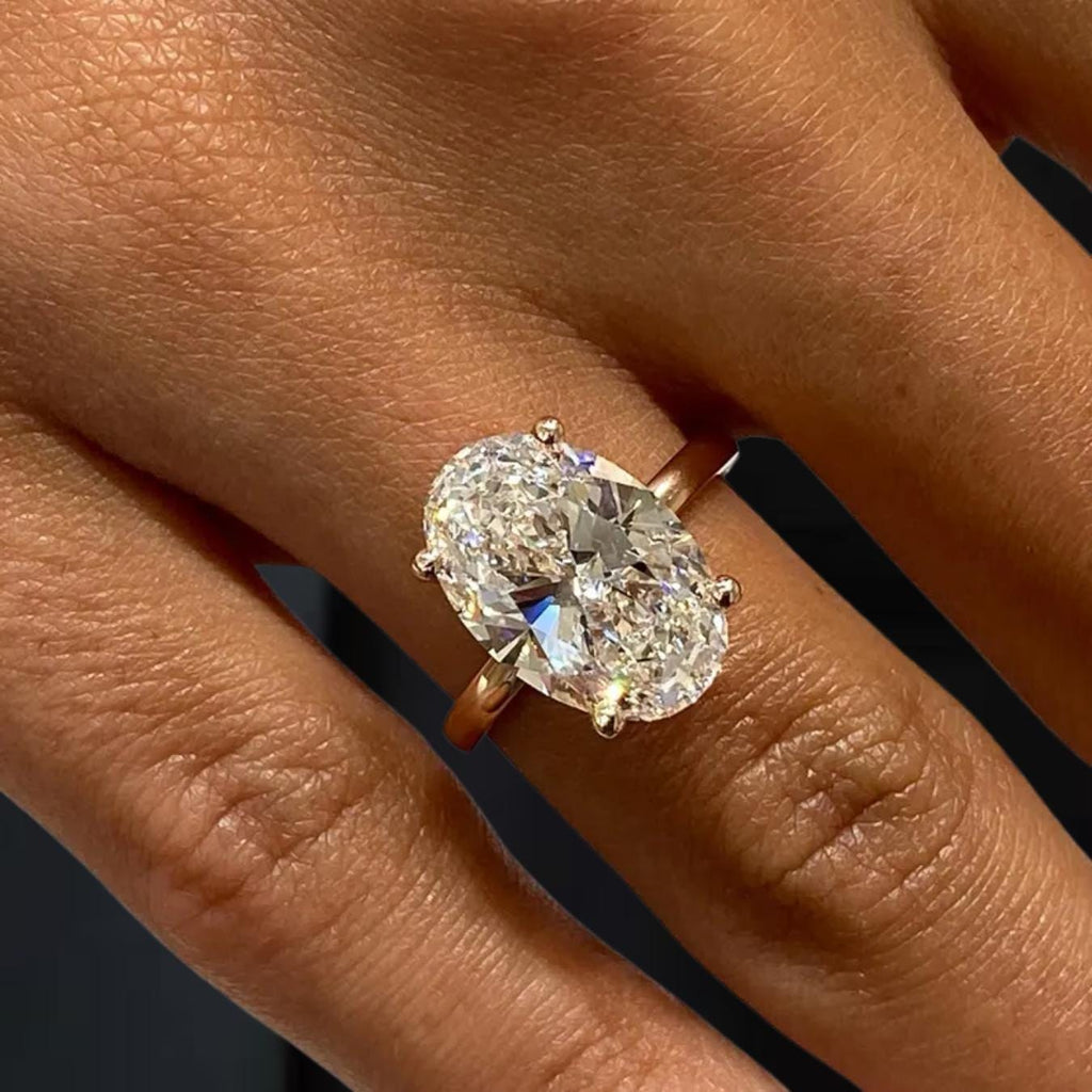 5 Carat Huge Oval Cut Lab Diamond Solitaire Ring, Lab Created Diamond, 14K Solid Gold Engagement Ring