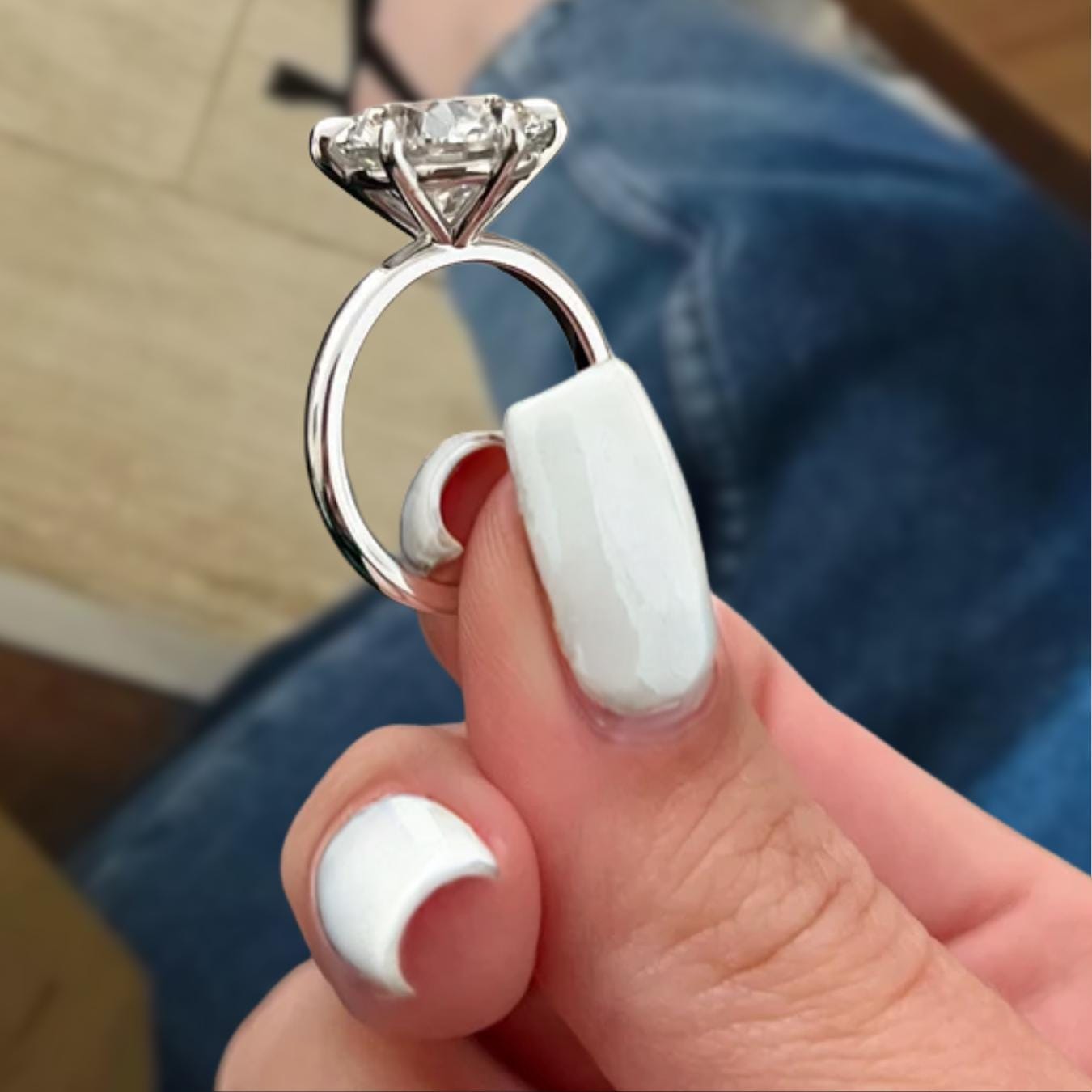 Round Lab Grown Diamond Ring Solitaire Diamond Engagement Ring, 4 Carat Round Diamond 14K Gold Wedding Ring for Her