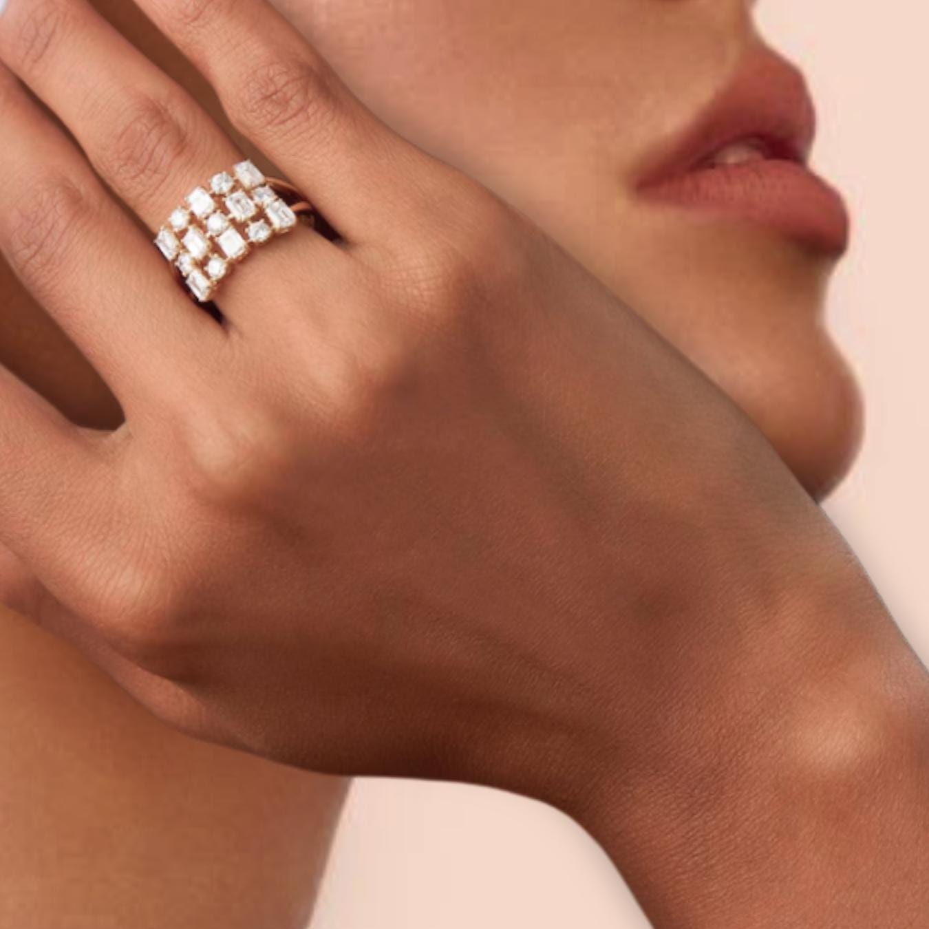 Unique Multi-Stone Three Row Fashion Cocktail Ring Lab Grown Diamond Ring, Wedding Ring For Women