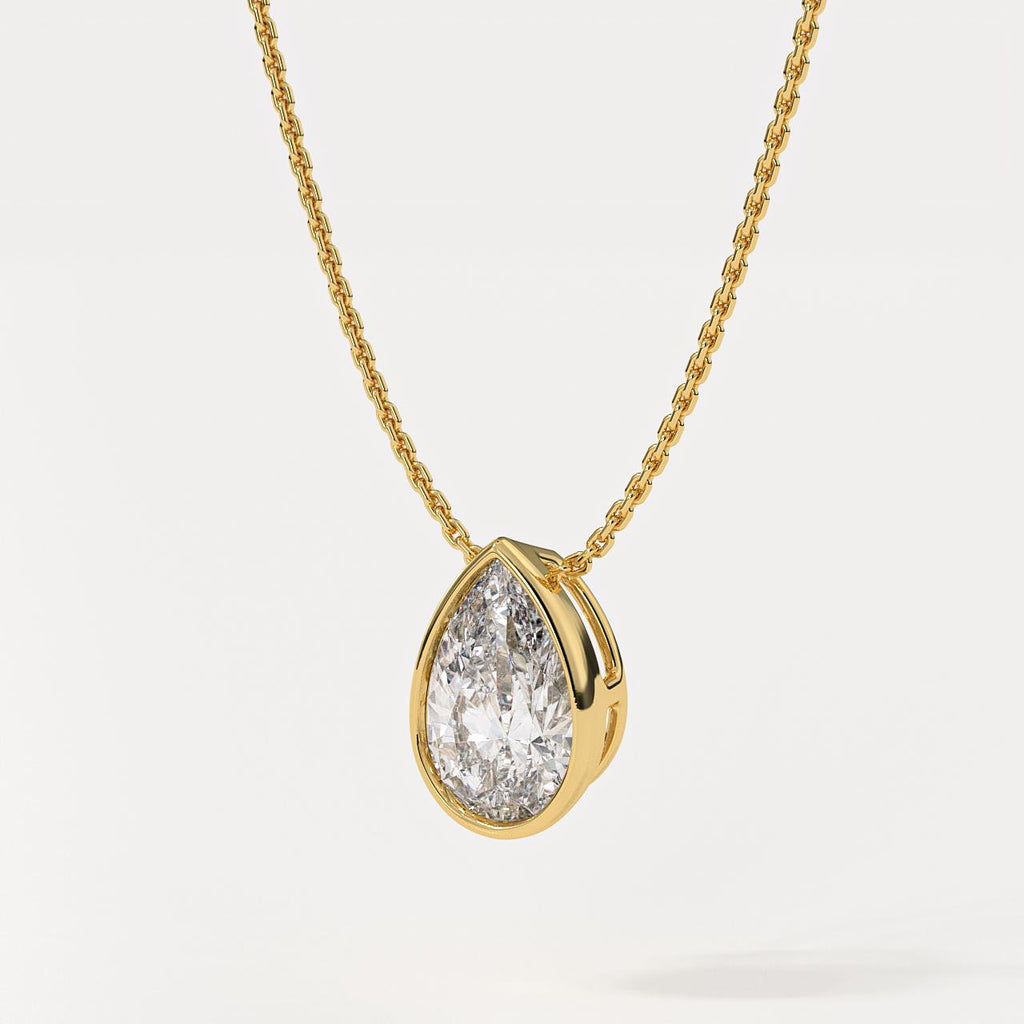 Bezel Pear Cut Lab Grown Diamond Solitaire Necklace