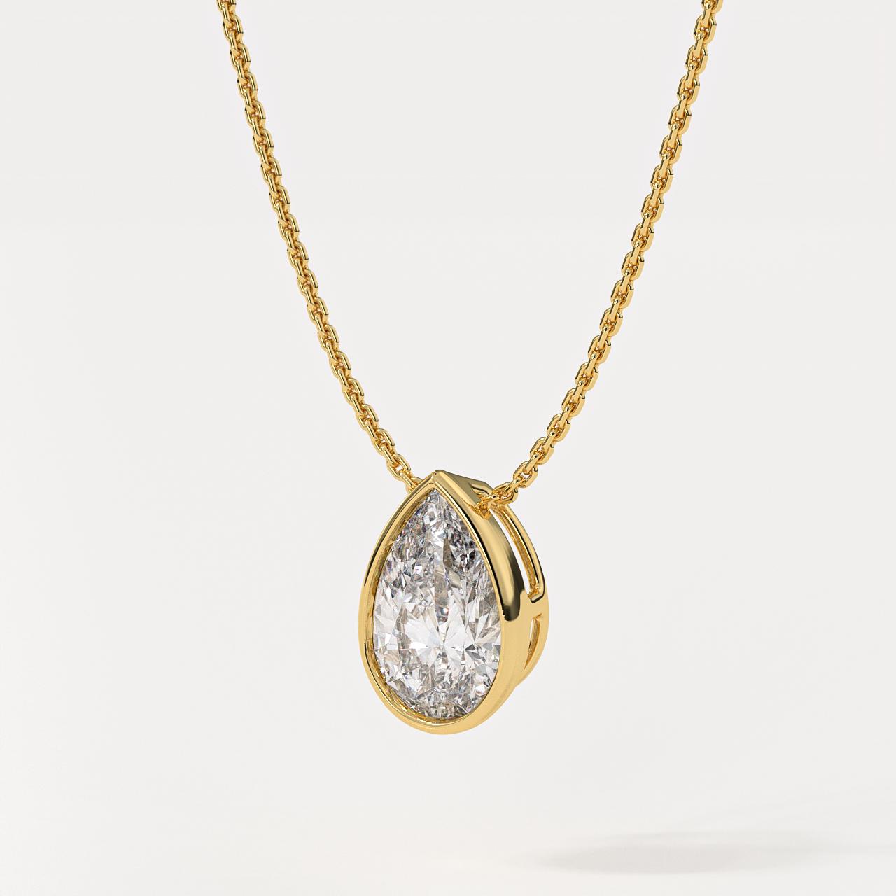 Bezel Pear Cut Lab Grown Diamond Solitaire Necklace