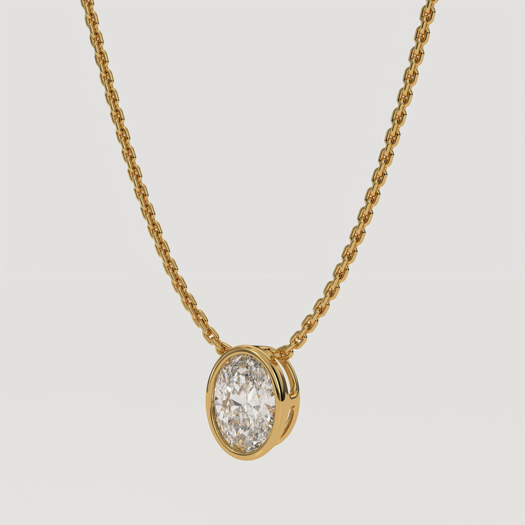 14K Gold Oval Lab Diamond Bezel Necklace - IGI Certified