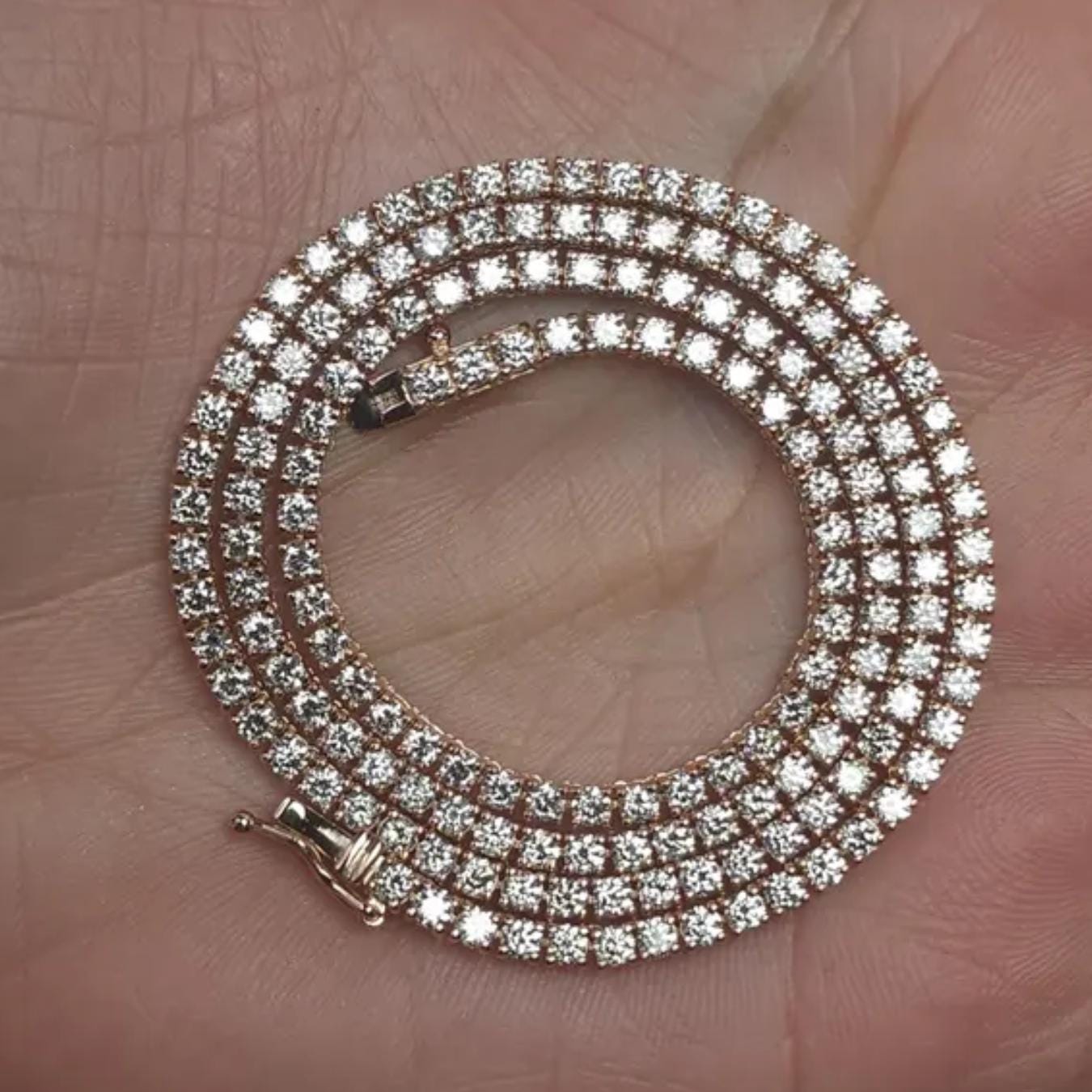 7 Ct Round Tennis Diamond Necklace, 16 inch Diamond Tennis Necklace, 14K Gold Lab Grown Diamond Necklace, Beautiful White Diamonds For Women