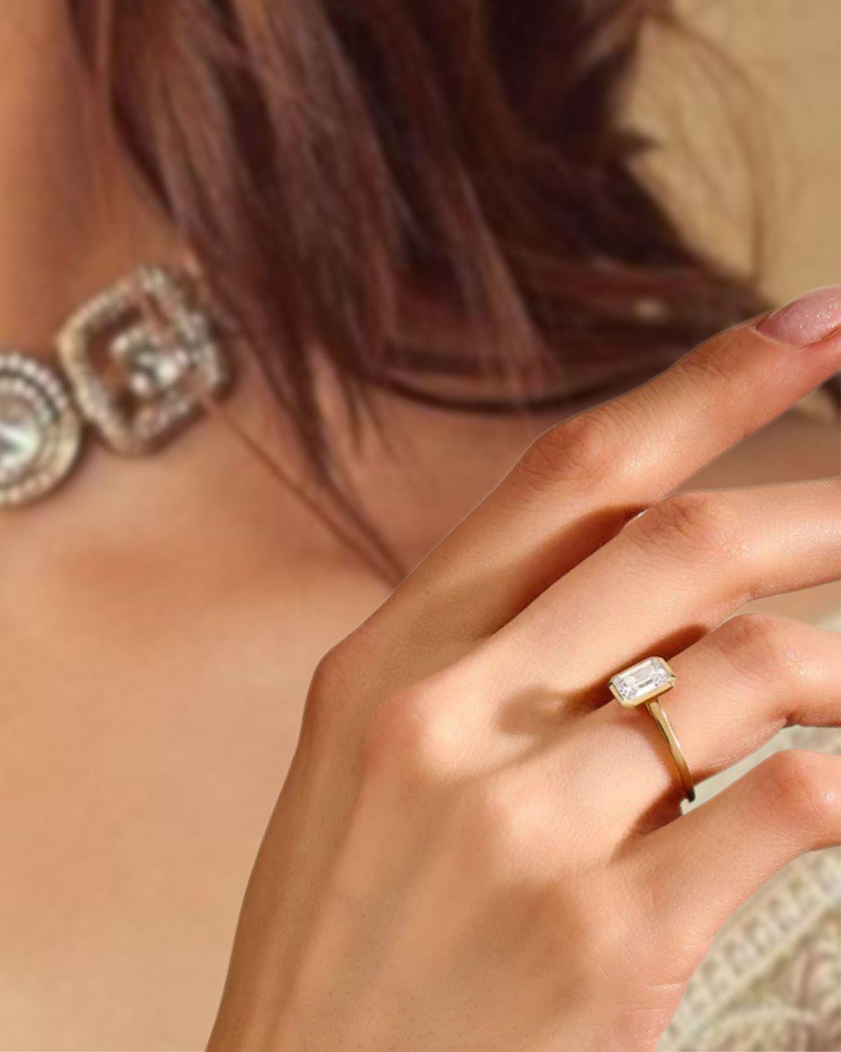14K Gold Lab Grown Diamond Bezel Set Engagement Ring, Gift for Her