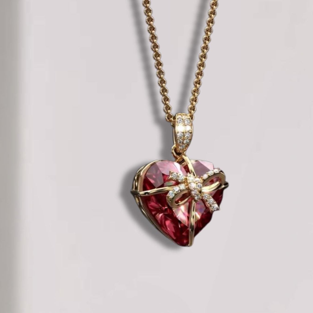 14K Gold Heart Ruby Charm Necklace Heart Shaped With Lab Grown Diamond, July Birthstone Pendant