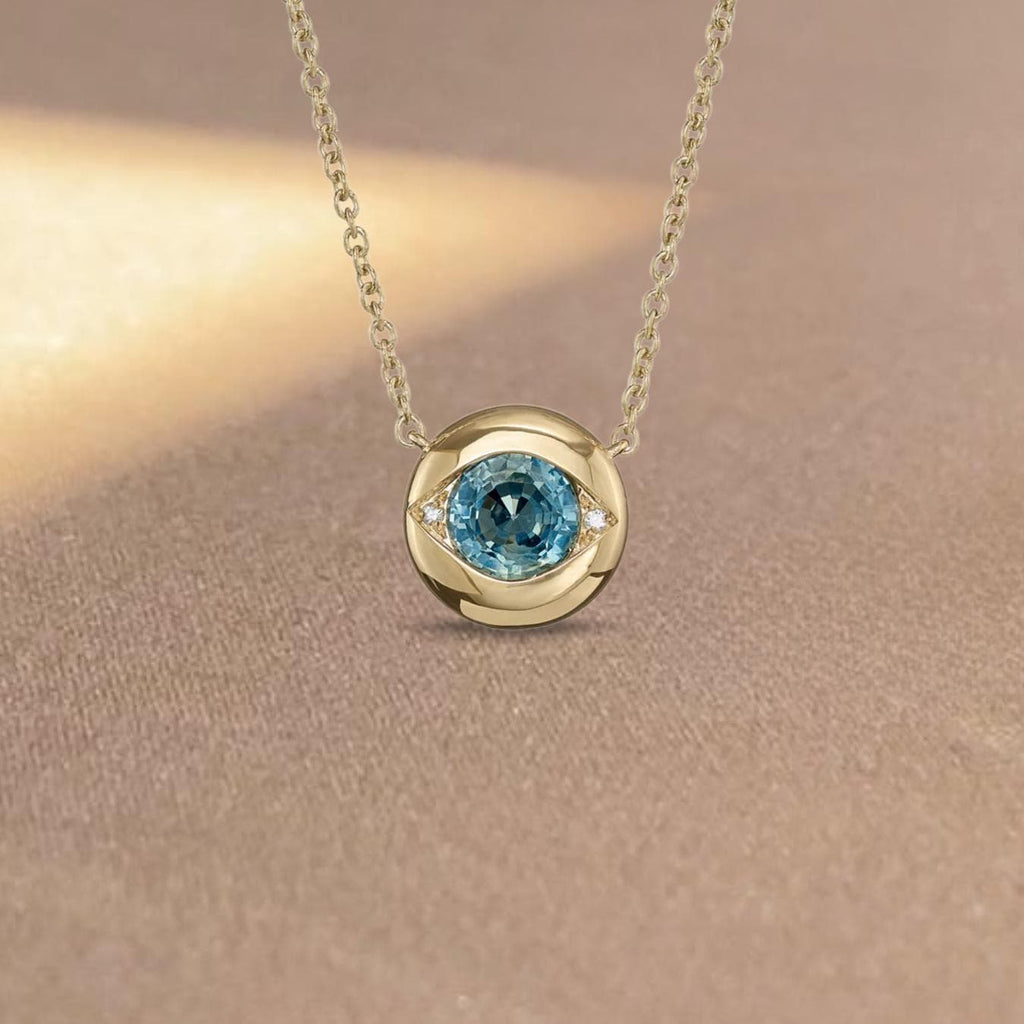 14k Diamond Evil Eye Necklace | Sapphire Necklace for Women | Easter Day Gift | Evil Eye Pendant | Diamond Necklace |Sapphire Evil Eye Charm