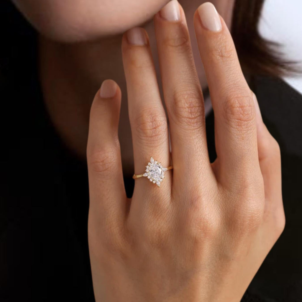 14K Oval Lab Grown Engagement Ring | Vintage Style 1.23 Ct Lab Grown Ring