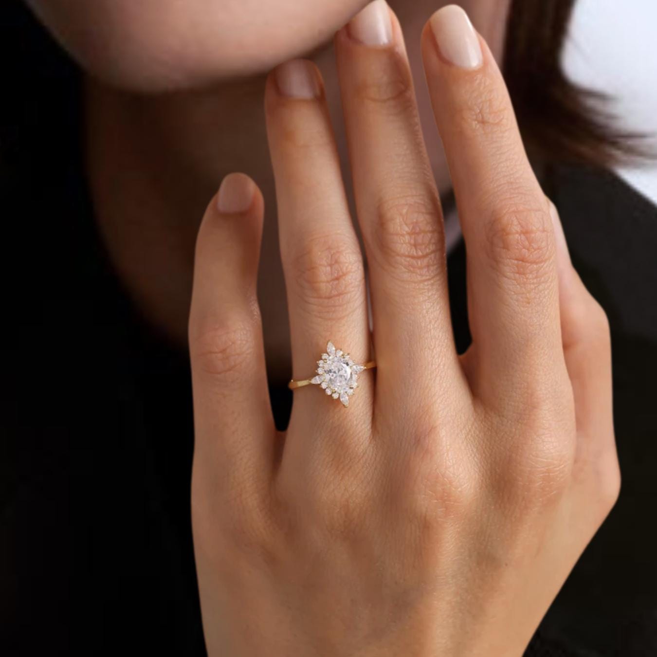 14K Oval Lab Grown Engagement Ring | Vintage Style 1.23 Ct Lab Grown Ring