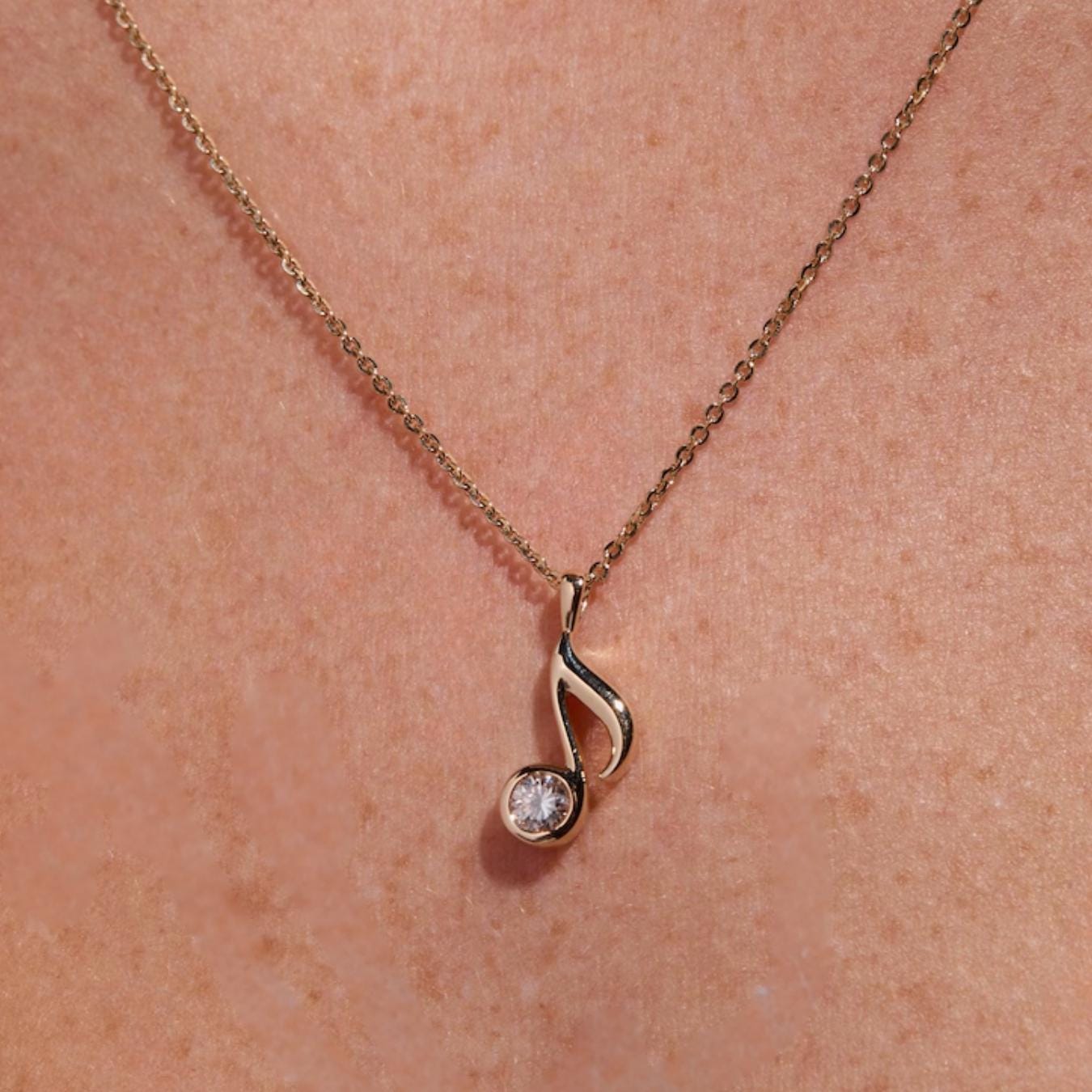 Music Note Necklace, Music Note Jewelry, 14K Solid Gold, Musical Pendant
