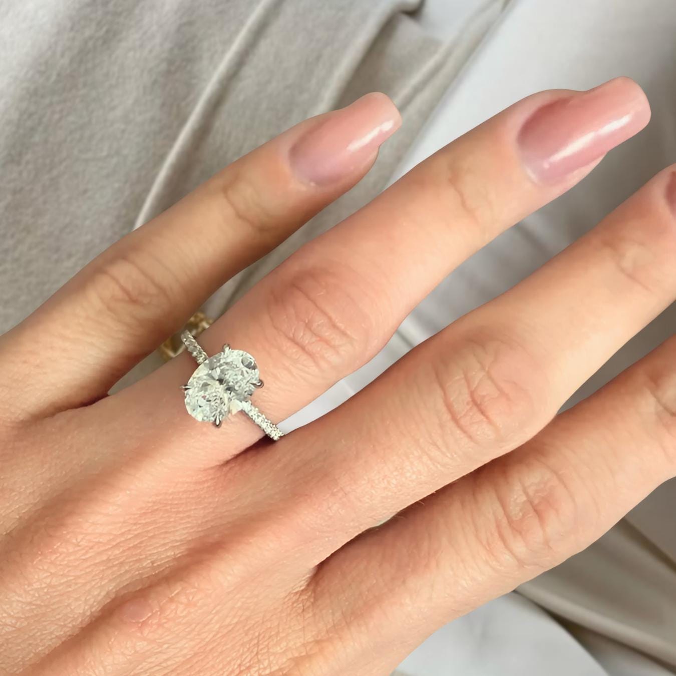 14K Gold Oval Lab Grown Diamond Ring With Halo Engagement Ring For Her