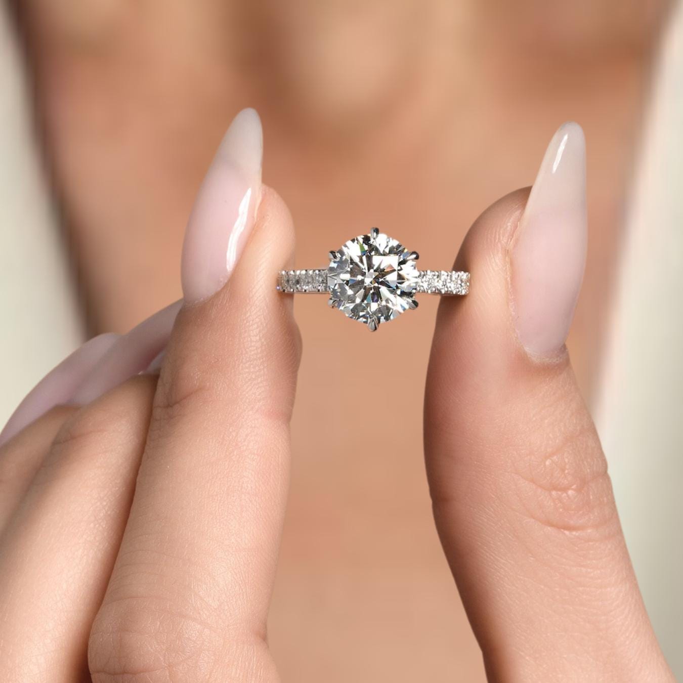 Round Cut Lab Grown Diamond Solitaire Engagement Ring | 14K White Gold
