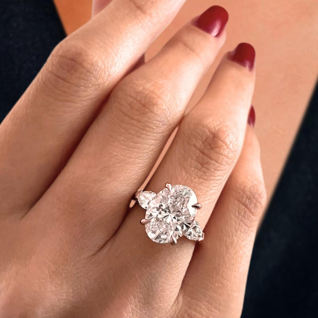 5 Carat Oval Diamond Engagement Ring Oval Trilogy Diamond Ring for Her