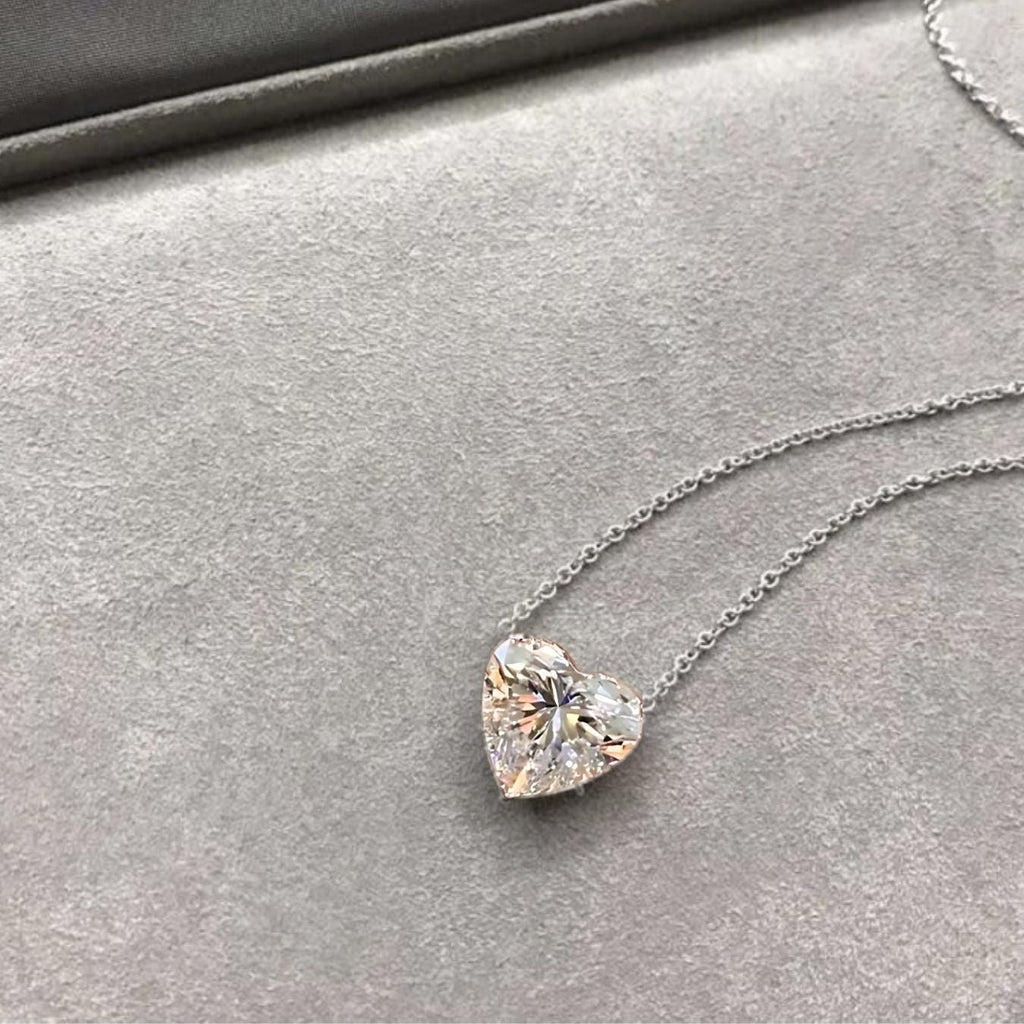 Heart Shape Diamond Necklace, Heart Cut Diamond, Valentine's Day Gift, 14K Solid Gold