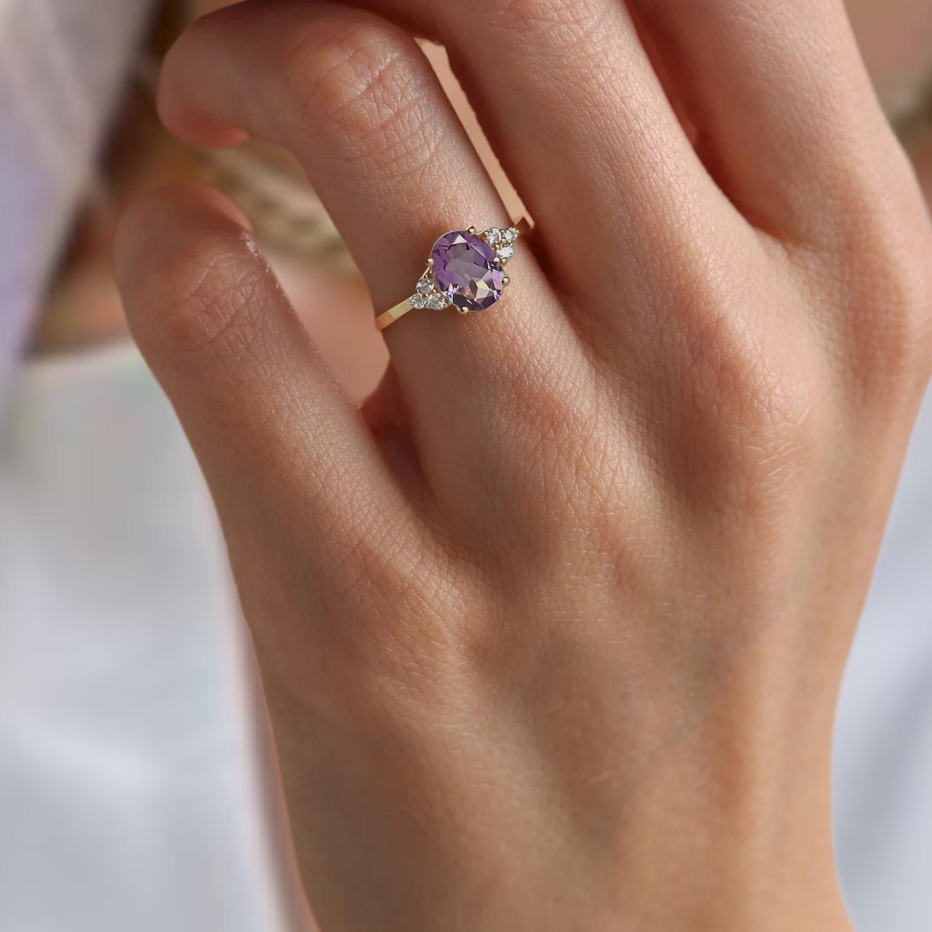 Amethyst Engagement Ring in 14K Gold /  February Birthstone Ring