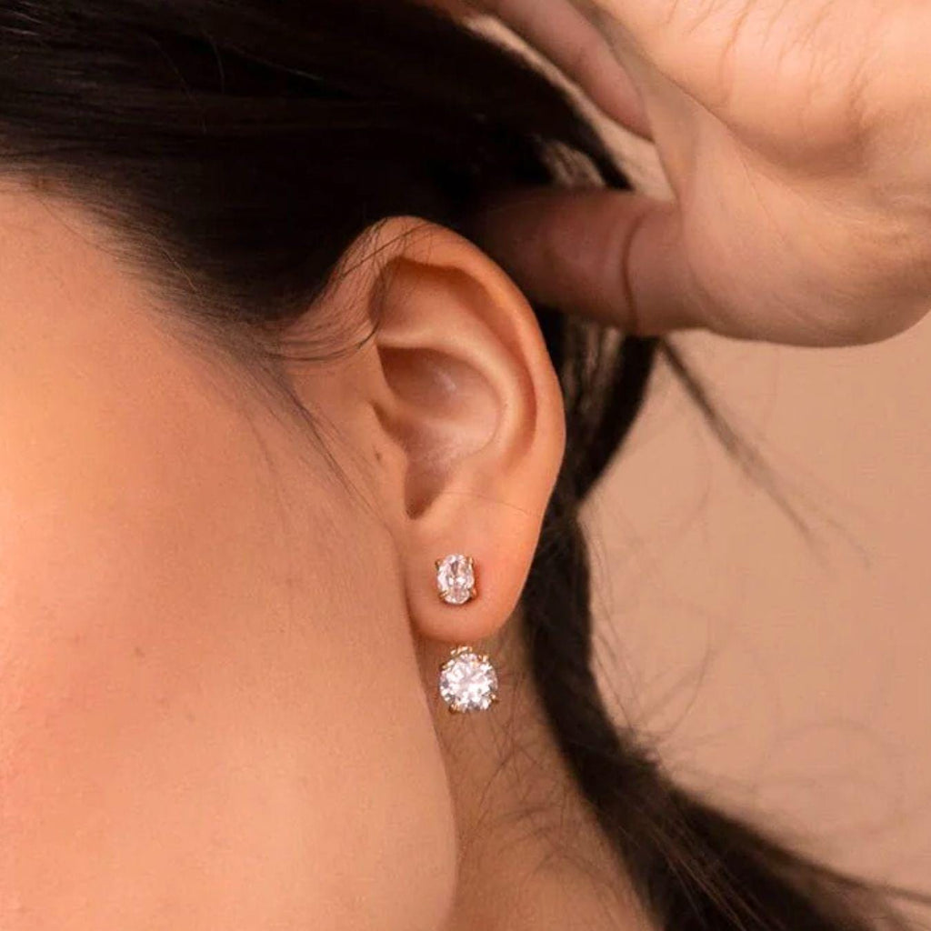 1.50 Carat Lab Grown Diamond Drop Earrings Oval & Round Shapes, 14K Yellow Gold