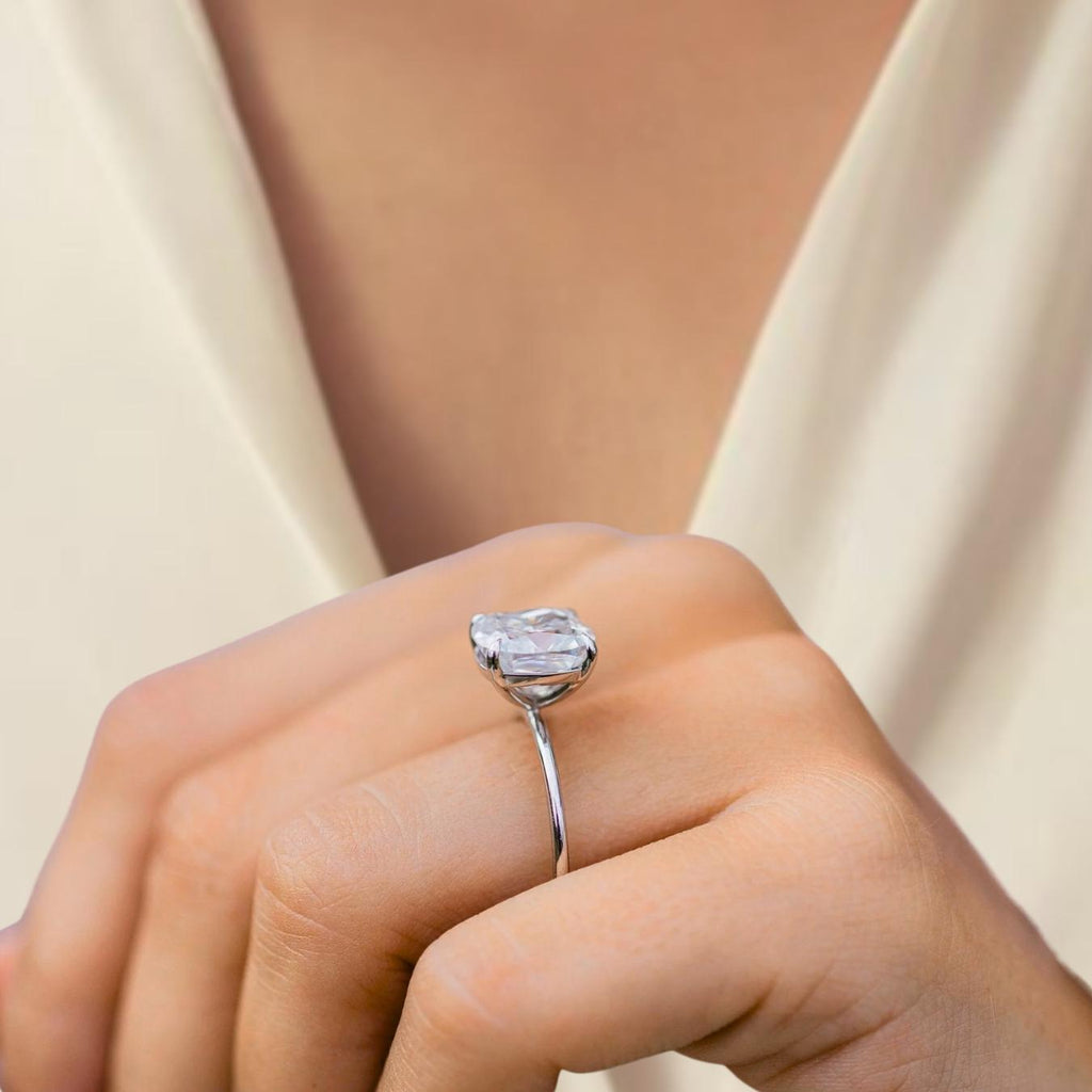 14K Gold Cushion Cut Solitaire Engagement Ring / 4 ct Cushion Lab Diamond Solitaire Wedding Ring