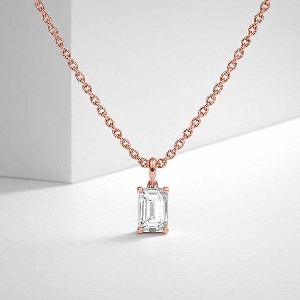 Emerald Shape Lab Grown Diamond 14K Gold Pendant For Women