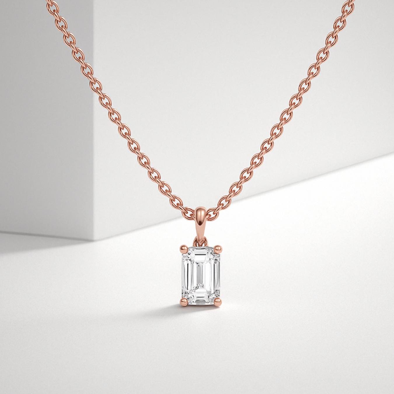 Emerald Shape Lab Grown Diamond 14K Gold Pendant For Women