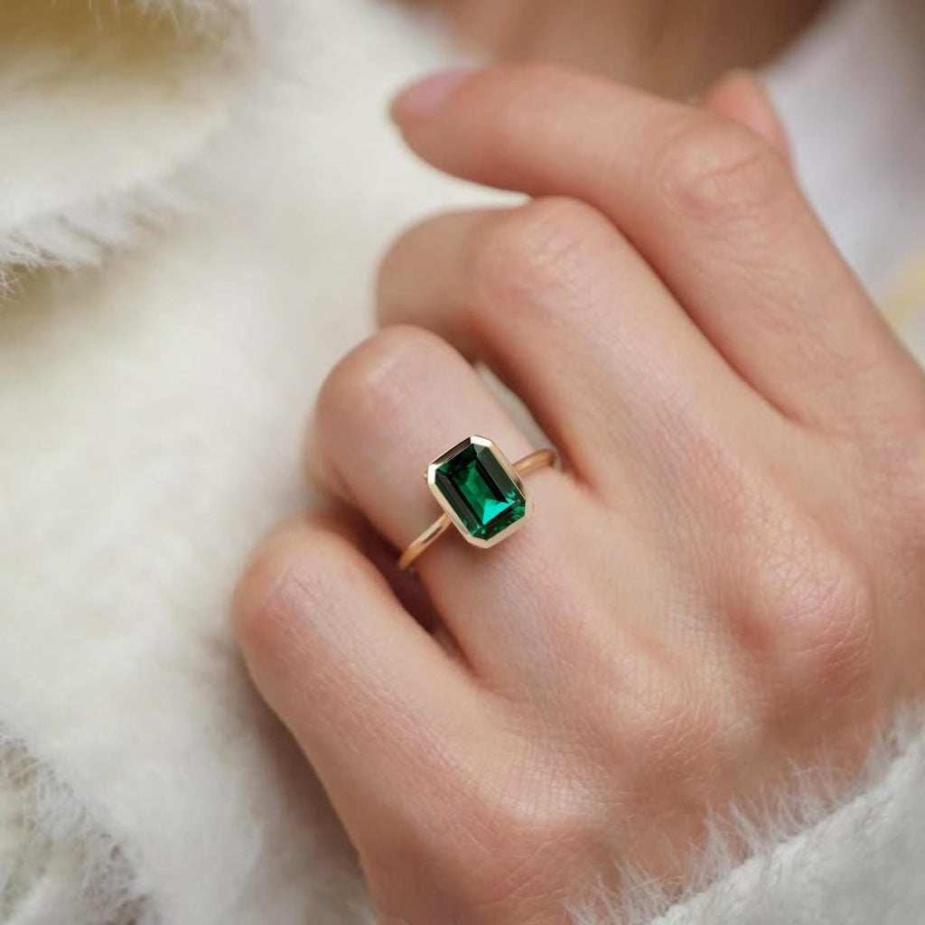14K Gold Vintage Emerald Engagement Ring | Unique Promise Ring For Women