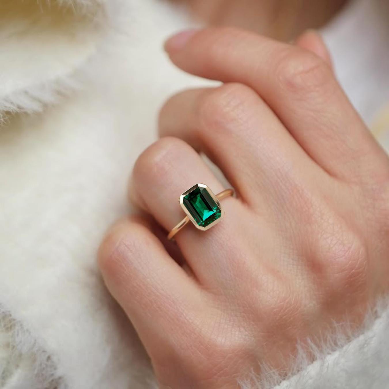 Vintage Emerald Engagement Ring | Unique Promise Ring For Women | 14K Gold