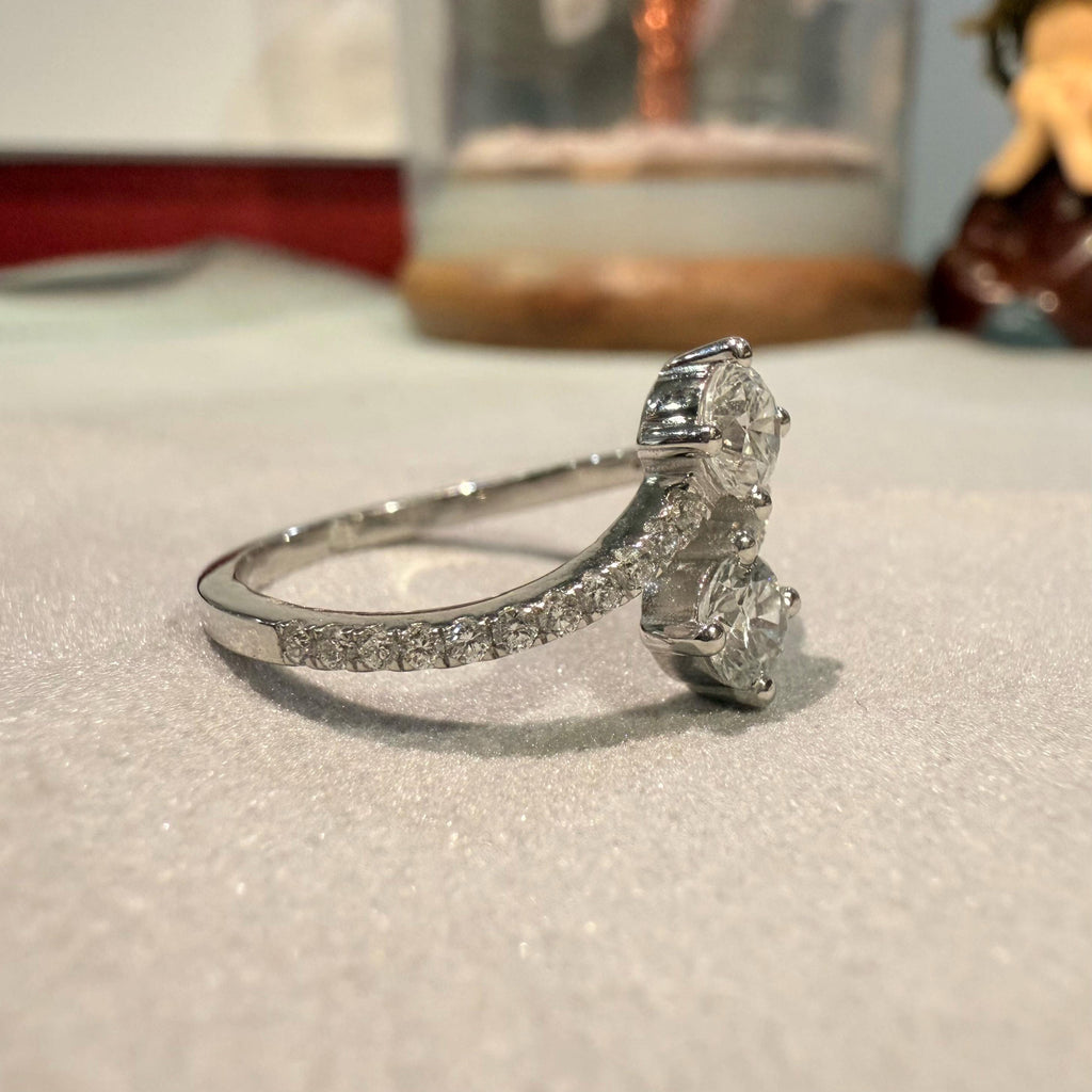 Dainty Bypass Round Diamond Anniversary Ring, Two Stone Forever Lab Grown Diamond Ring