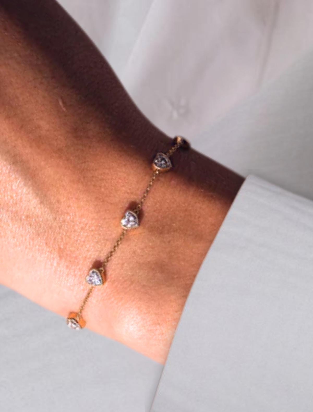 Heart Cut Bezel Bracelet Tiny Diamond Bracelet Best Friend Gift Gold Women's Diamond Bracelet