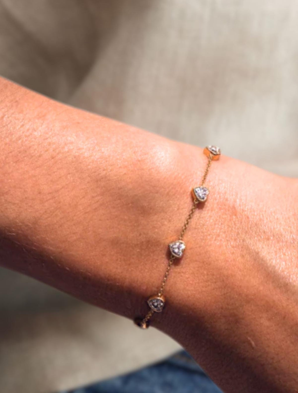 Heart Cut Bezel Bracelet Tiny Diamond Bracelet Best Friend Gift Gold Women's Diamond Bracelet