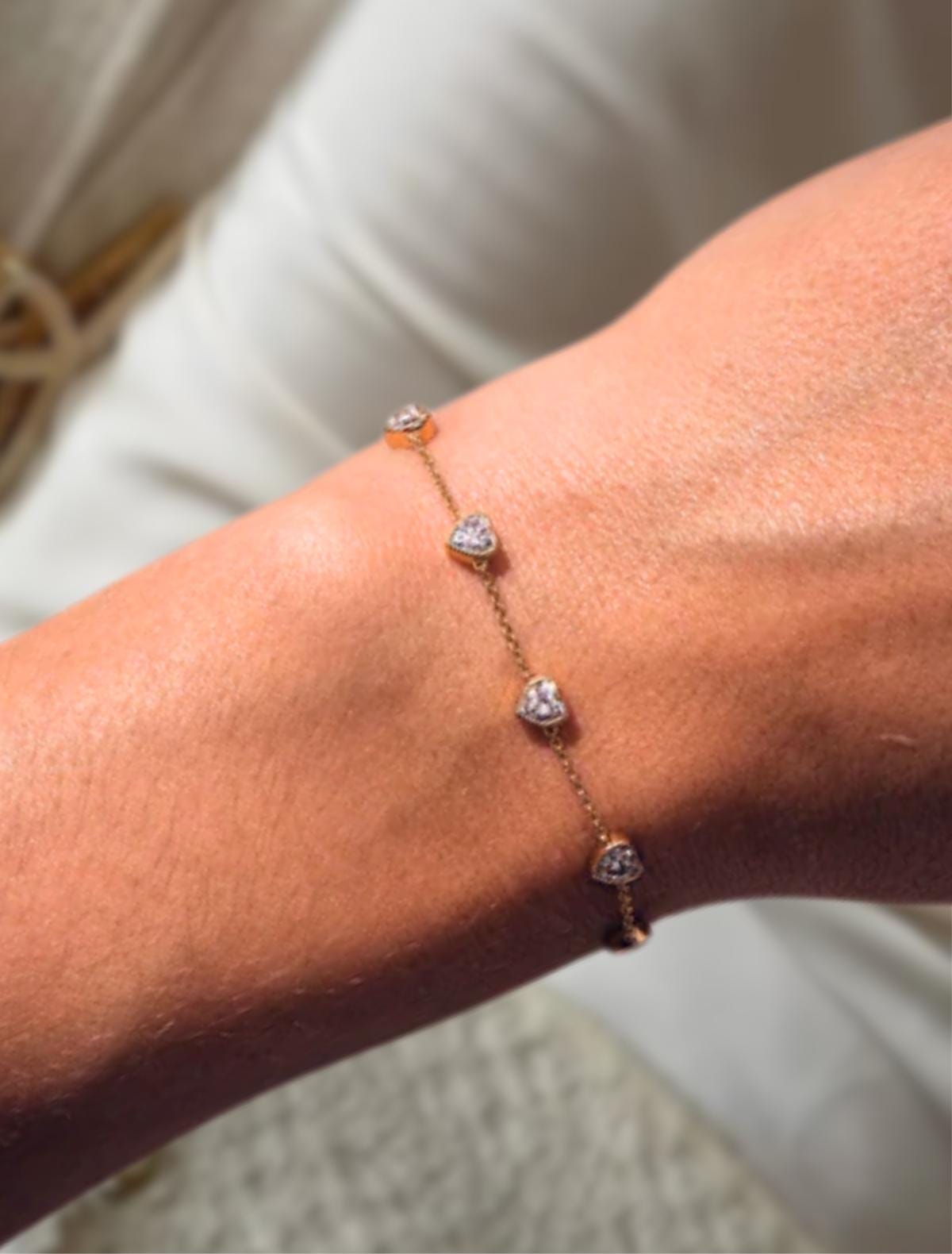 Heart Cut Bezel Bracelet Tiny Diamond Bracelet Best Friend Gift Gold Women's Diamond Bracelet