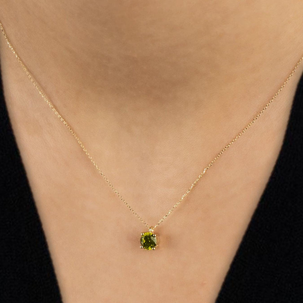 Round Peridot 14K Solid Gold Necklace, August Birthstone Pendant, Minimalist Jewelry