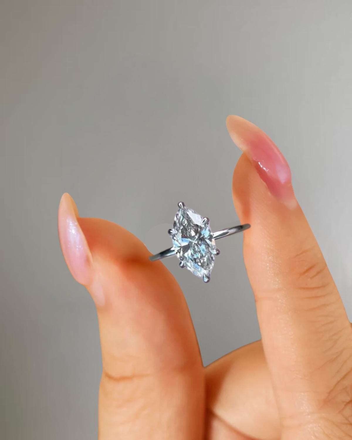 2.10 Ct Marquise Cut Solitaire Hidden Halo Lab Diamond Engagement Ring IGI Certified F-VS1