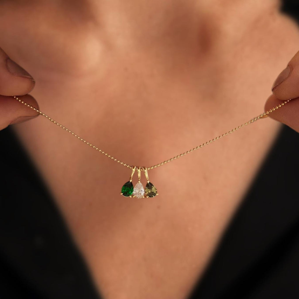 14K Gold Birthstone Necklace | Anniversary Family Gift for Mom |Mothers Day Gift for Her