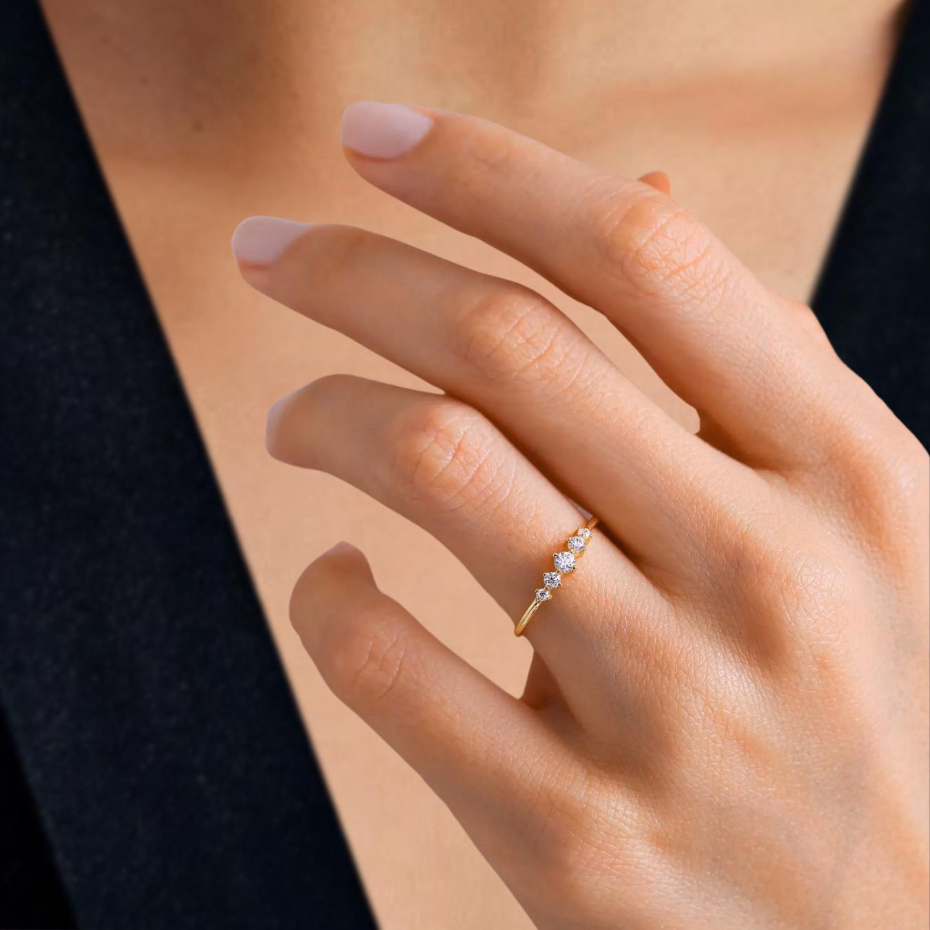 14K Minimalist Lab Grown Ring | Solid Gold 5 Stone Lab Grown Ring
