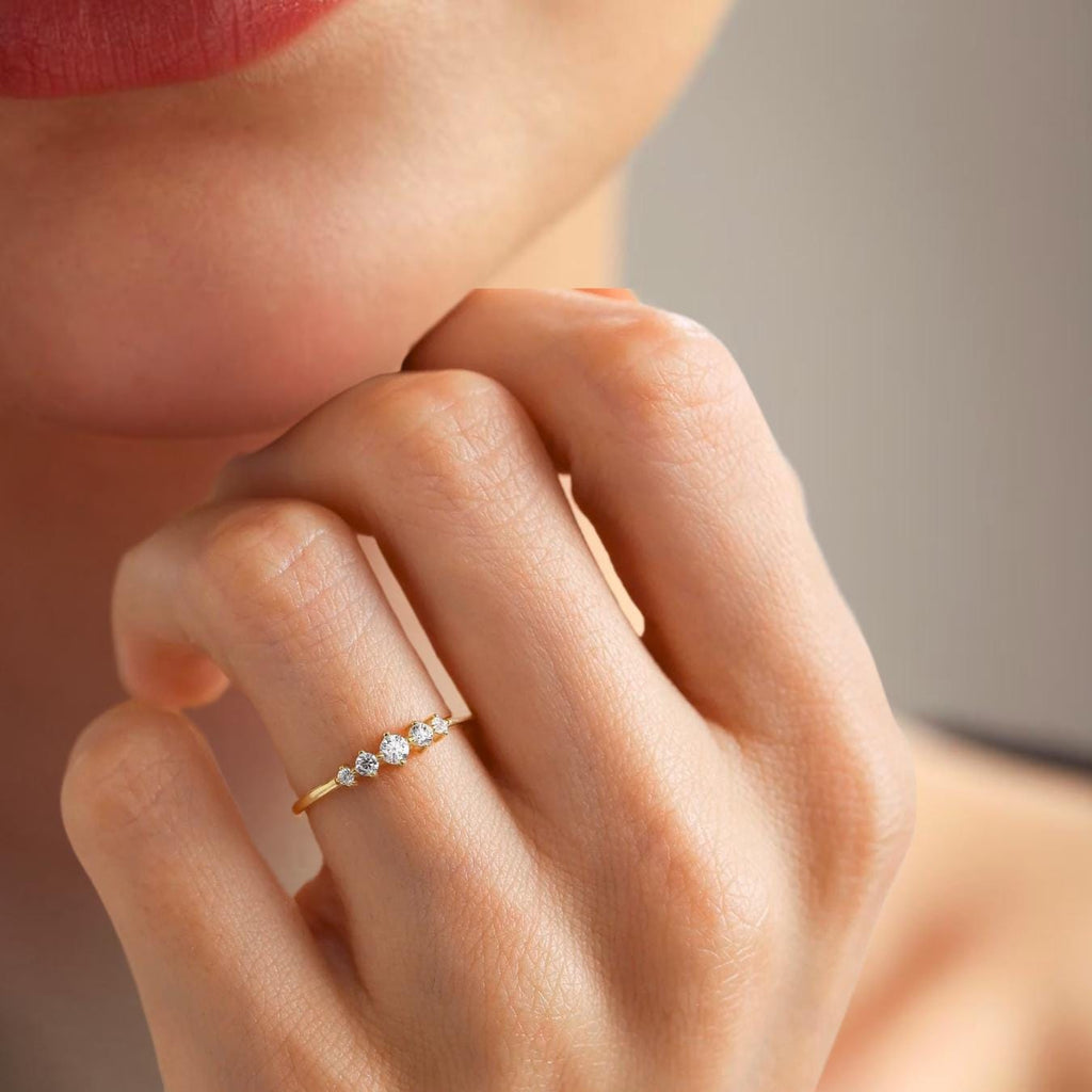 14K Minimalist Lab Grown Ring | Solid Gold 5 Stone Lab Grown Ring