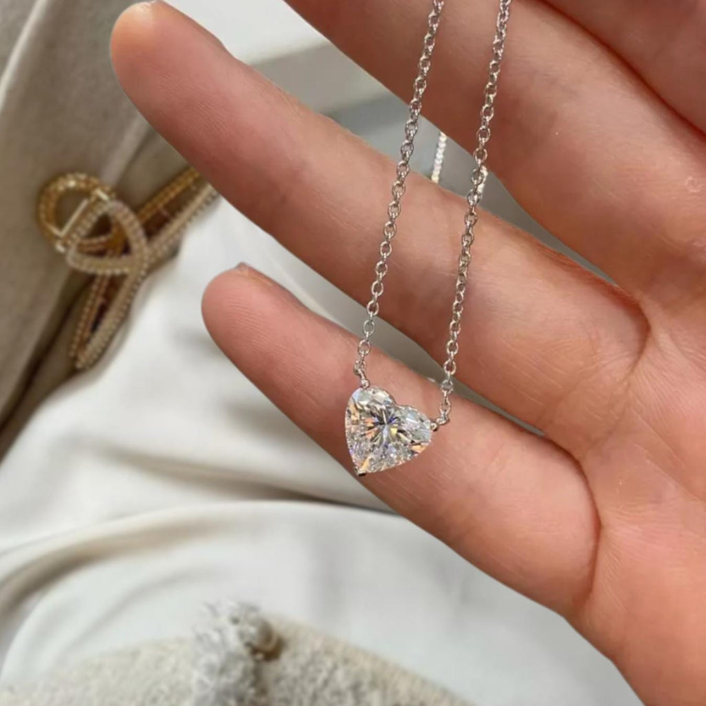 Heart Shape Diamond Necklace, Heart Cut Diamond, Valentine's Day Gift, 14K Solid Gold