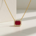 14K Gold Diamond and Ruby Necklace | Emerald Cut Ruby and Lab Grown Diamonds