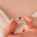 Heart Shaped Ruby Ring, 14K Solid Gold Bezel Gemstone Heart Ring for Ladies, July Birthstone Birthday