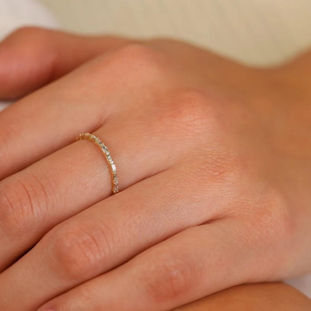 14k Baguette and Round Diamond Half Eternity Wedding Band